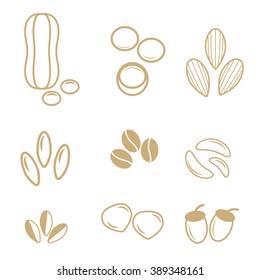 Nuts and seeds icon set. Elegant. Isolated.