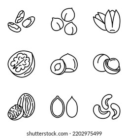 Nuts and Seeds icon set. Pictogram isolated on a white background. Vector illustration.