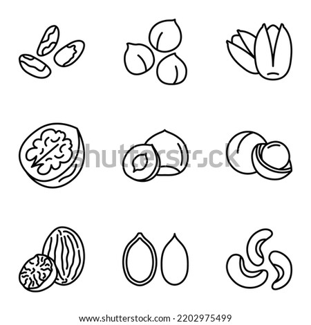 Nuts and Seeds icon set. Pictogram isolated on a white background. Vector illustration.