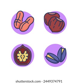 Nuts and seeds line icon set. Peanut, hazelnut, walnut, sunflower seeds. Natural ingredient, organic food concept. Vector illustration for web design and apps