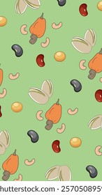 Nuts or seeds pattern background. Cartoon style of nuts or seeds. Perfect for fabric, textile, wallpaper, decor, print or packaging of products. SSTKbackgrounds
