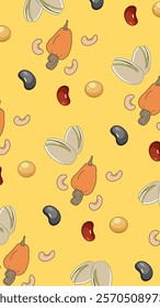 Nuts or seeds pattern background. Cartoon style of nuts or seeds. Perfect for fabric, textile, wallpaper, decor, print or packaging of products. SSTKbackgrounds
