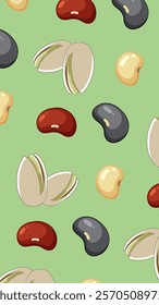 Nuts or seeds pattern background. Cartoon style of nuts or seeds. Perfect for fabric, textile, wallpaper, decor, print or packaging of products. SSTKbackgrounds
