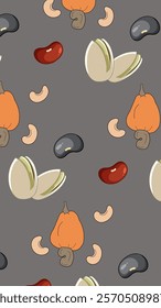 Nuts or seeds pattern background. Cartoon style of nuts or seeds. Perfect for fabric, textile, wallpaper, decor, print or packaging of products. SSTKbackgrounds
