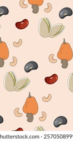 Nuts or seeds pattern background. Cartoon style of nuts or seeds. Perfect for fabric, textile, wallpaper, decor, print or packaging of products. SSTKbackgrounds
