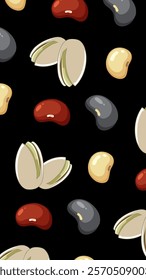 Nuts or seeds pattern background. Cartoon style of nuts or seeds. Perfect for fabric, textile, wallpaper, decor, print or packaging of products. SSTKbackgrounds
