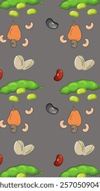 Nuts or seeds pattern background. Cartoon style of nuts or seeds. Perfect for fabric, textile, wallpaper, decor, print or packaging of products. SSTKbackgrounds
