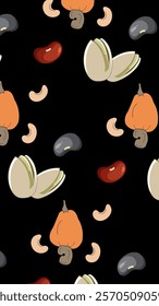 Nuts or seeds pattern background. Cartoon style of nuts or seeds. Perfect for fabric, textile, wallpaper, decor, print or packaging of products. SSTKbackgrounds
