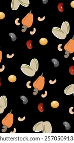 Nuts or seeds pattern background. Cartoon style of nuts or seeds. Perfect for fabric, textile, wallpaper, decor, print or packaging of products. SSTKbackgrounds
