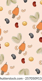 Nuts or seeds pattern background. Cartoon style of nuts or seeds. Perfect for fabric, textile, wallpaper, decor, print or packaging of products. SSTKbackgrounds
