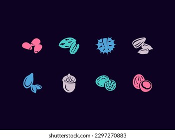 Nuts and seeds vector icon set