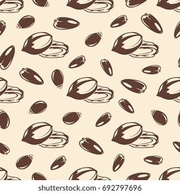 Nuts and seeds vintage seamless pattern. Background with food seeds, vector illustration