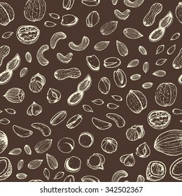 Nuts set seamless pattern. Useful for restaurant identity, packaging, menu design and interior decorating.