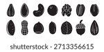 nuts silhouettes set. doodle hand drawn nuts design. black color. Vector illustration