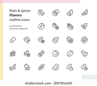 
Nuts and spices flavors outline icons