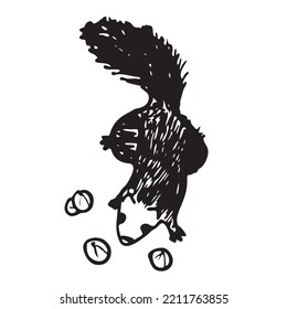 Nuts and Squirrels Hand Drawn Vector