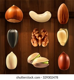 Nuts, vector icon set