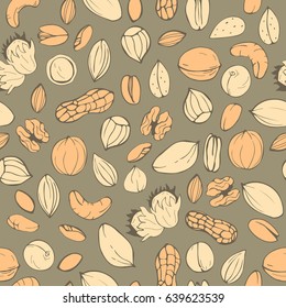 Nuts. Vector seamless pattern.