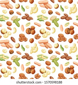 Nuts vector seamless pattern, cartoon style design.