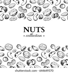 Nuts vector vintage illustration. Hand drawn engraved food objects. Great for label, banner, flyer, card, business promote.