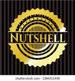 Nutshell golden emblem or badge. Vector Illustration. Detailed.
