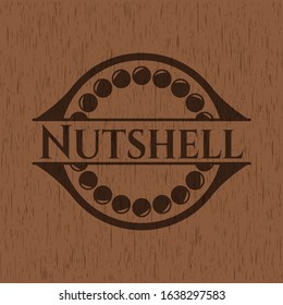 Nutshell realistic wood emblem. Vector Illustration.