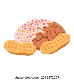 Nutty dessert icon isometric vector. Homemade peanut cookie with white icing. Dessert, food concept