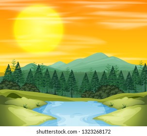 A Nuture Scene At Sunset Illustration