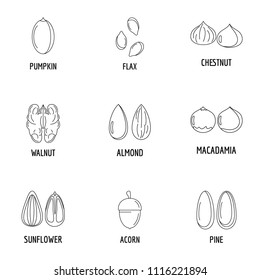 Nutwood icons set. Outline set of 9 nutwood vector icons for web isolated on white background