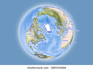 Nuuk-Greenland is shown on vector globe map. The map shows Nuuk-Greenland 's location in the world.