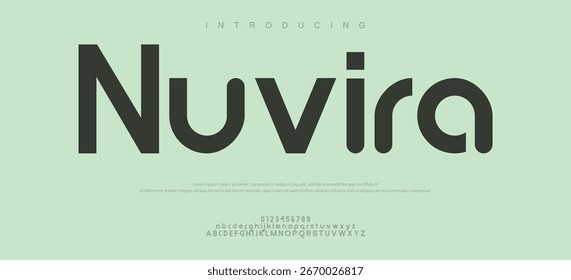 Nuvira Abstract modern minimal alphabet fonts. Luxury Typography urban style for fun, sport, technology, fashion, digital, future creative logo font. vector illustration