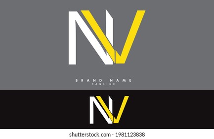 Letras alfabetas NV Iniciales Logotipo Monograma VN, N y V