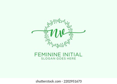 NV beauty monogram and elegant logo design handwriting logo of initial signature, wedding, fashion, floral and botanical with creative template.