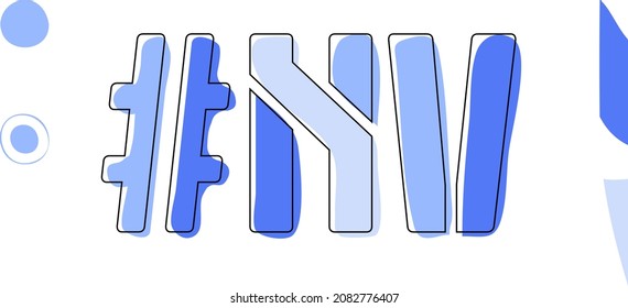 NV Hashtag. Isolate curves doodle letters. Blue colors. Hashtag #NV is abbreviation for the US American state Nevada for social network, web resources, mobile apps.
