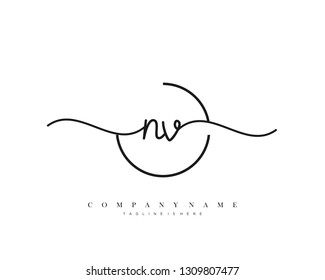 NV initial handwriting logo template vector