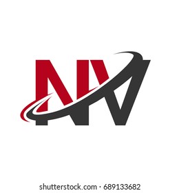 NV initial logo company name colored red and black swoosh design, isolated on white background. vector logo for business and company identity.