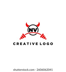 NV initial monogram for fitnes or gym logo with devil style design