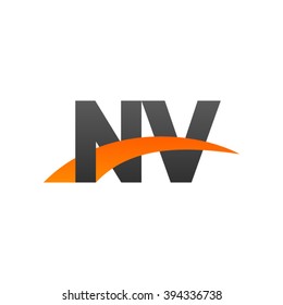NV initial overlapping swoosh letter logo black orange