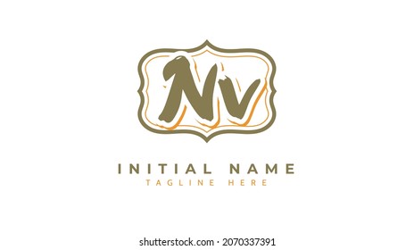 Nv Initials, handwriting logo vector