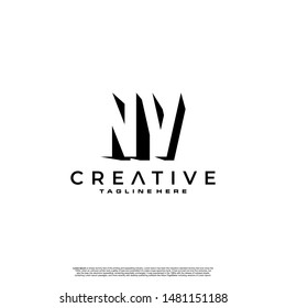 NV Letter Initial Logo Design in shadow shape design concept