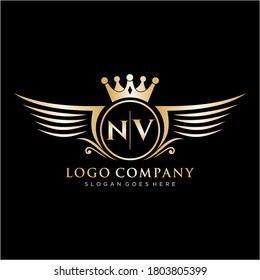 NV Letter Initial with Royal Wing Logo Template.