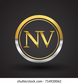 NV Letter logo in a circle, gold and silver colored. Vector design template elements for your business or company identity.