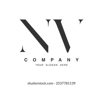 NV logo design. Initial letter n and v serif font style. Creative classic company name typography. Trendy logotype or identity. Vector illustration.