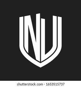 Monograma de logotipo NV con diseño de escudo de emblemas aislado en fondo negro
