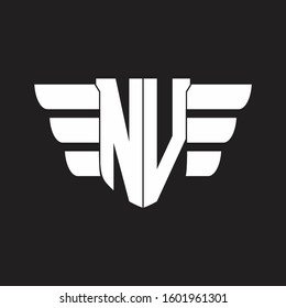 NV Logo monogram with emblem and wings element design template