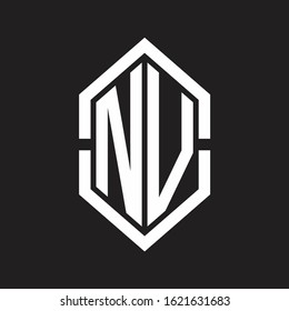 NV Logo monogram with hexagon shape and outline slice style with black and white
