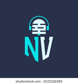 NV Microphone Logo Design for Audio, Music, and Podcast Branding - Letter NV Logo Professional Vector Illustration for Creative Industries