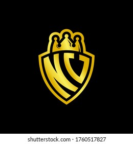 NV monogram logo with shield and crown style design template isolated on black background
