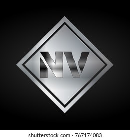NV Monogram, Silver Logo, Metal Logo, Luxury, Elegant, Abstract, square