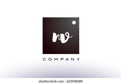 NV N V black white handwritten handwriting alphabet company letter logo square design template dot dots creative abstract